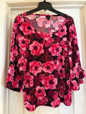 Worthington Hot Pink Floral Scoop Neck Tunic